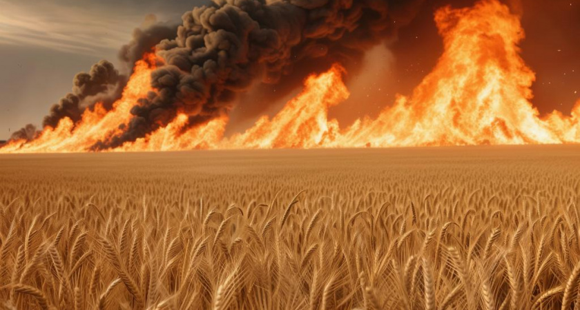 Поле пшеницы частично сгорело в Воронежской области