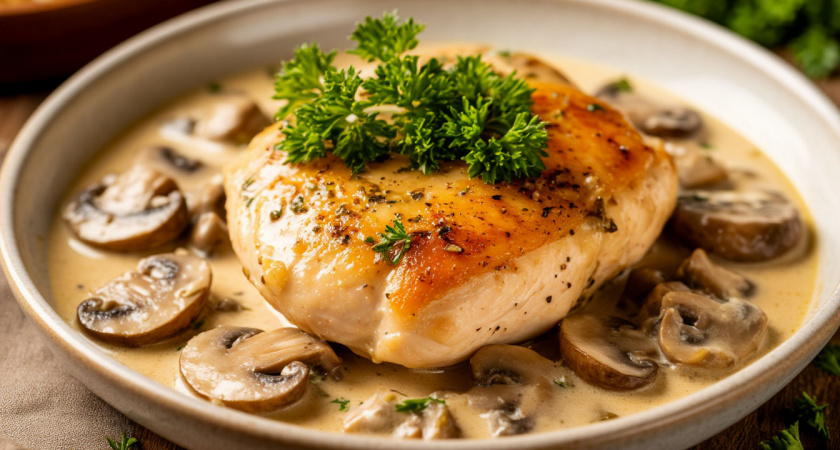 Нежная курица с грибами в сливочном соусе – готовится за полчаса и тает во рту