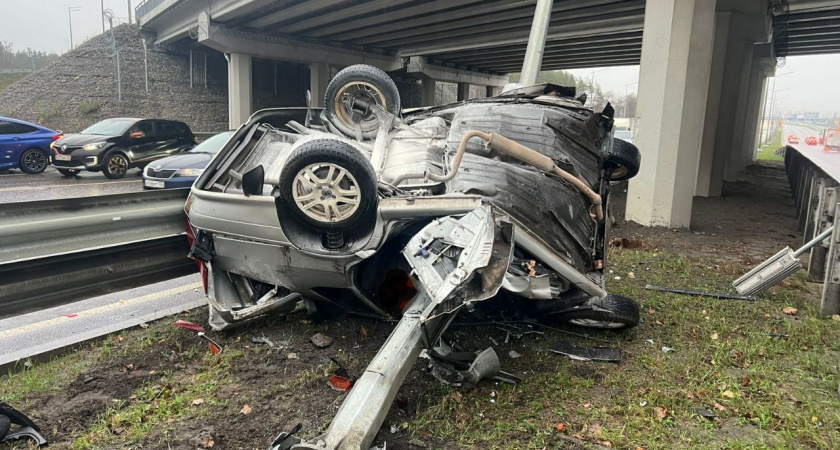 В Воронеже молодой водитель врезался в отбойник и снёс фонарный столб