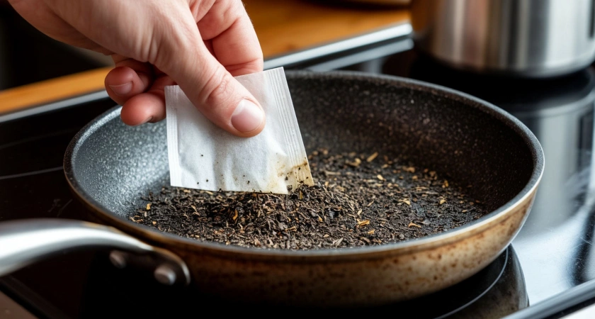 Беру 1 щепотку и на сковороду - жир и нагар сползают сами. И без едкой химии