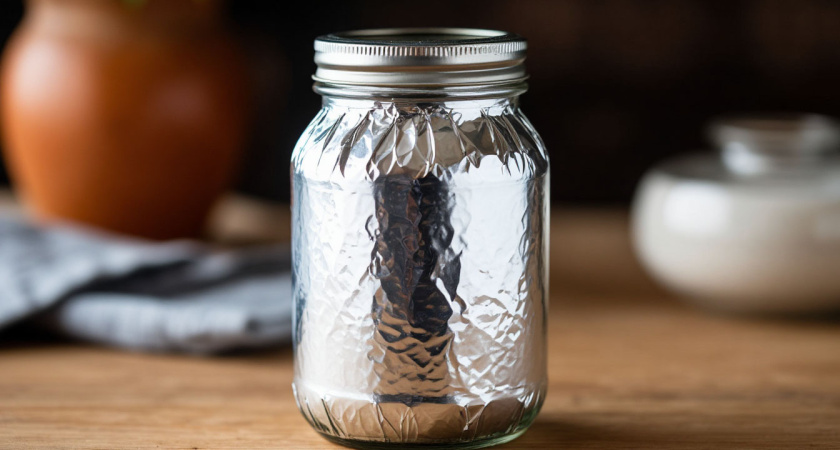 Беру фольгу и заворачиваю в нее стеклянные банки — всю зиму не нарадуюсь своей хитрости: гениальный лайфхак для хозяек